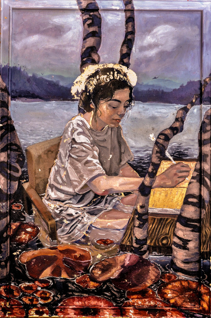 Convergent Peace - Pablo Ayala, oil on cork board with gold leaf, 24&quot; x 36&quot;