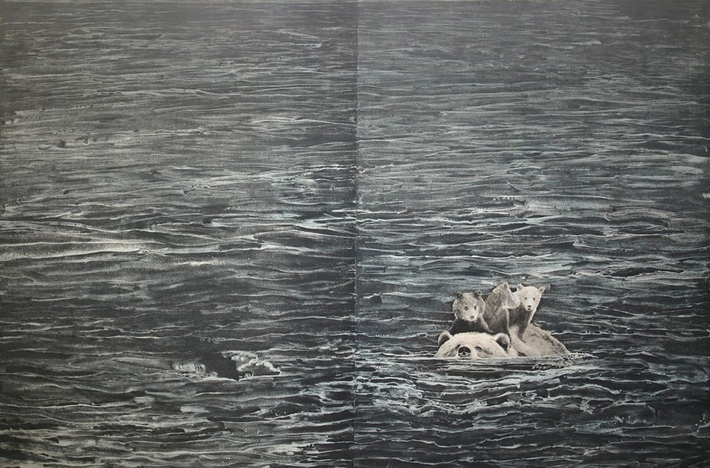 Mary Hood, Swimming, photogravure with white ground aquatint and monotype, 2016