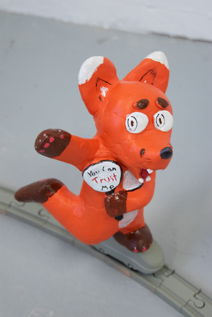 Fibbing Fox - Ryne Ormond, epoxy clay, found objects, acrylic paint