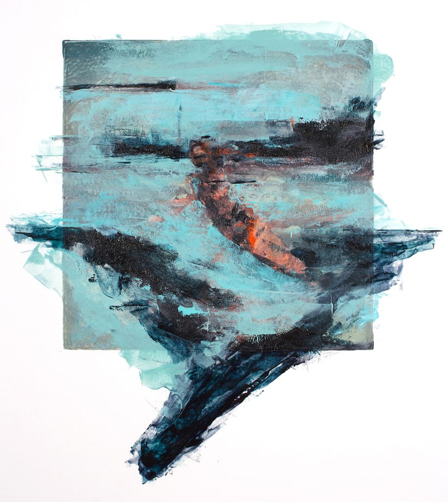 Yvonne Petkus, Processing the Scape: Secret Harbor', painted monotype on Mylar, 2016