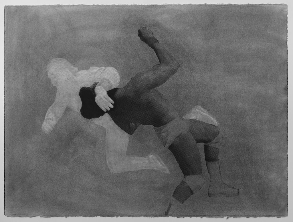 Judith Baumann, Flaying Clothesline (from the Cheap Heat series), graphite powder drawing and dusted serigraph, 2017