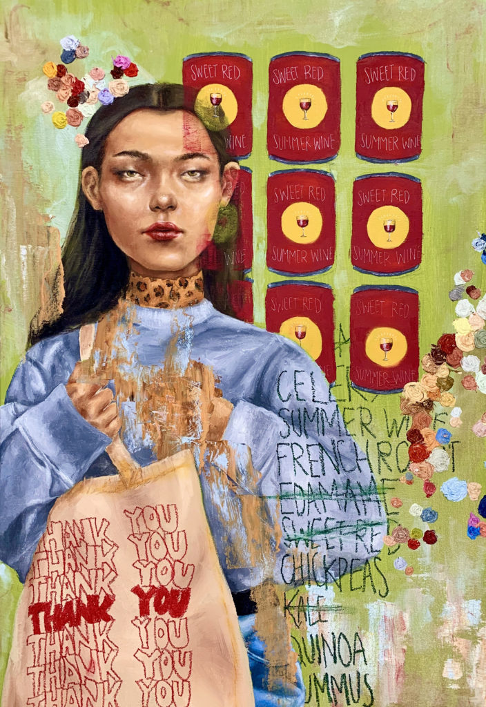 A Woman&#039;s Quintessential Guide to Grocery Shopping - Jessica Wyllie, oil paint on canvas
