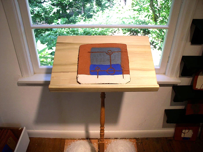 "Present" installation, detail of bookstand tile; 2007