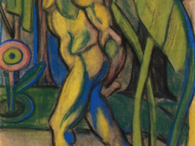 O Homem das Sete Cores (Man in Seven Colors); Anita Malfatti, 1915-16 CE, charcoal and pastel on paper, 60.7 x 45cm