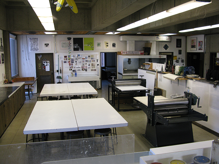 Etching presses and general work area.