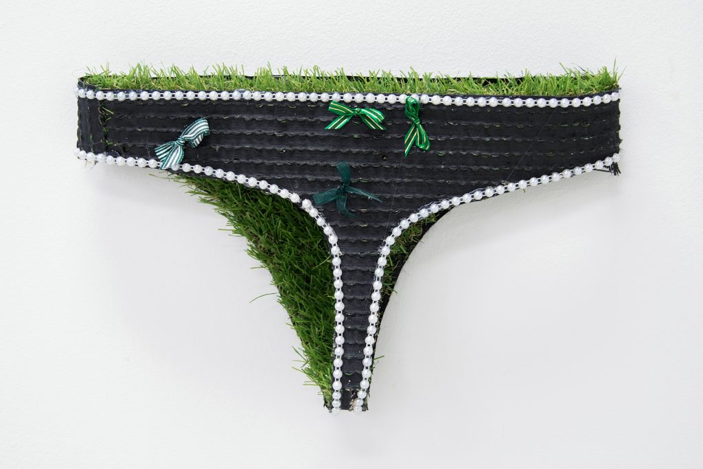 Ticky Tacky, Bea Hurd, 2019, Astroturf, Ribbon, Hot Glue, Plastic Pearls