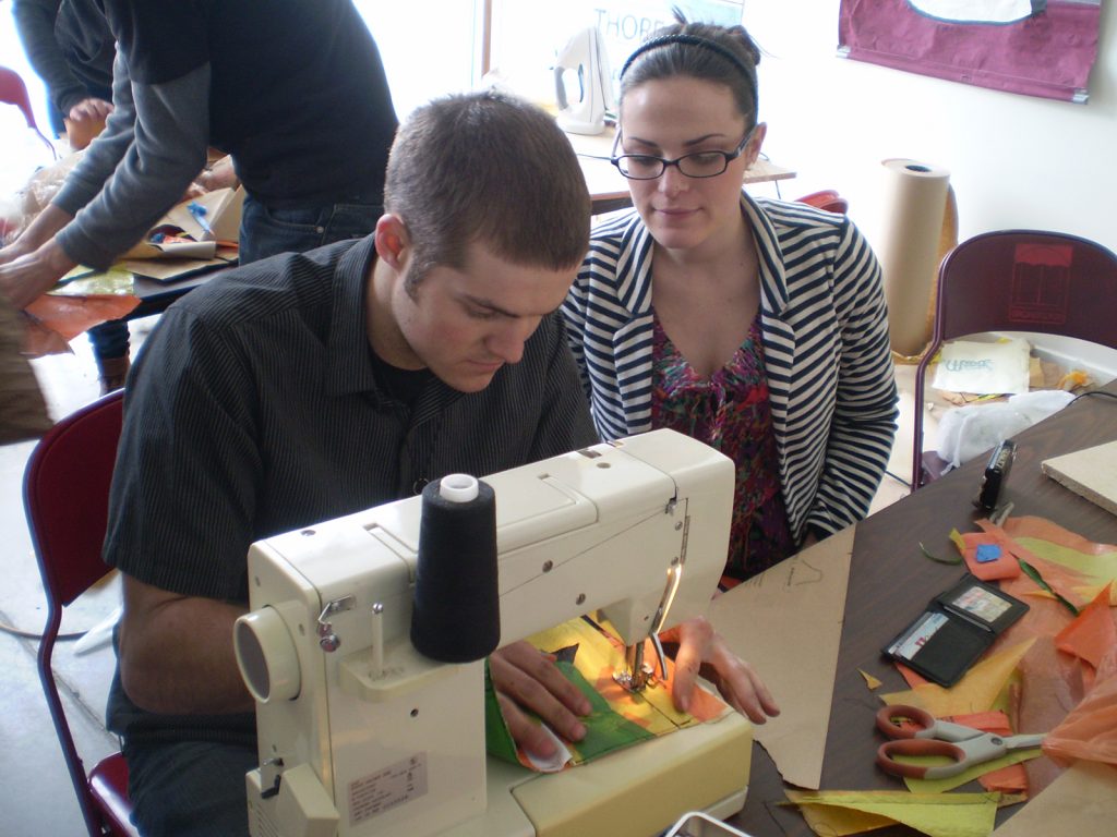 students sewing