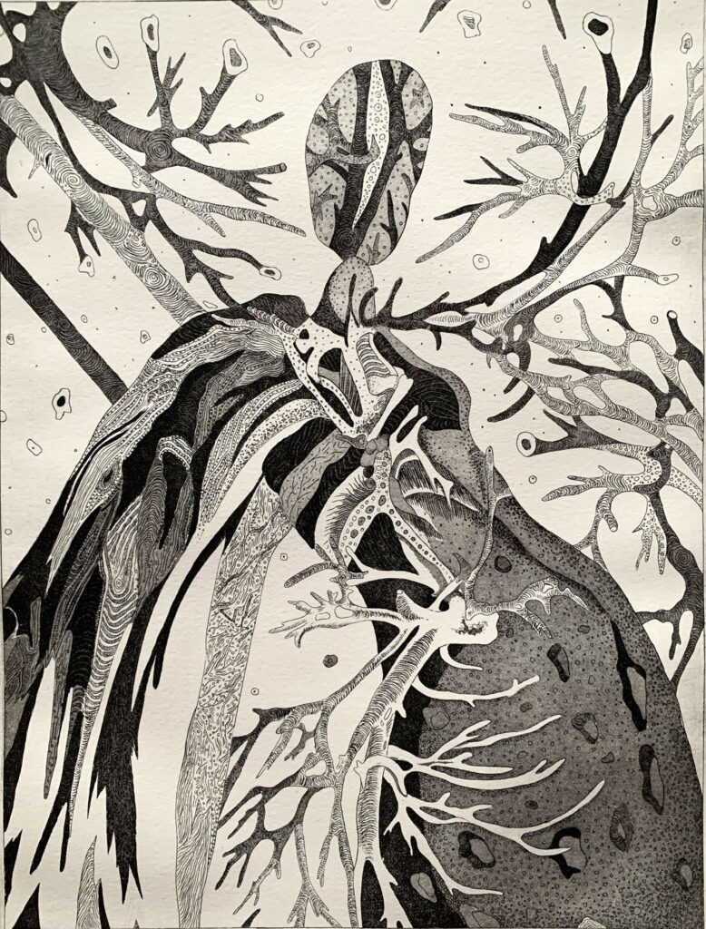 Omniscient Mother, Catherine Rozmarynowycz, etching aquatint, 9×12