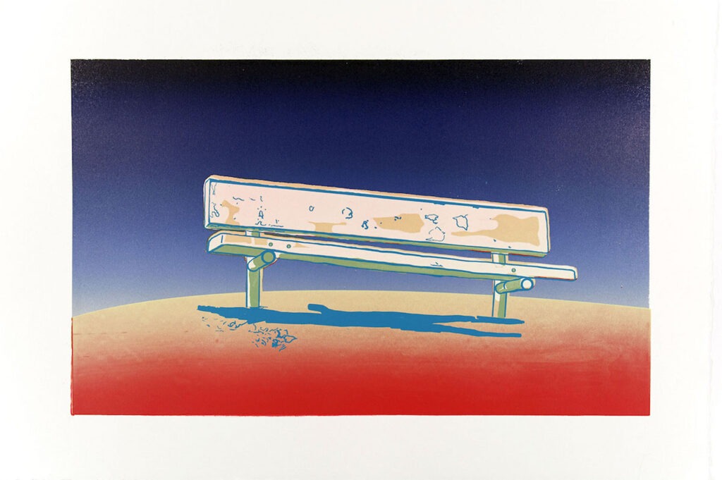 Chicago's Finest Bench Mars Landing, Erin Kruel, 2021 Lithograph, screenprint, 15×11