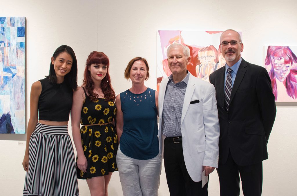 Howard Clark Scholarship Exhibition, 2017: Lya Yang, Jocelyn Rindlesbach, Alison Denyer, Howard Clark, and Dean John Scheib