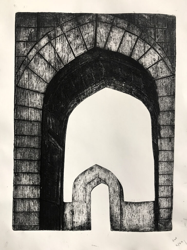 Evidence, Spring 2019; collagraph by Sydney Walker