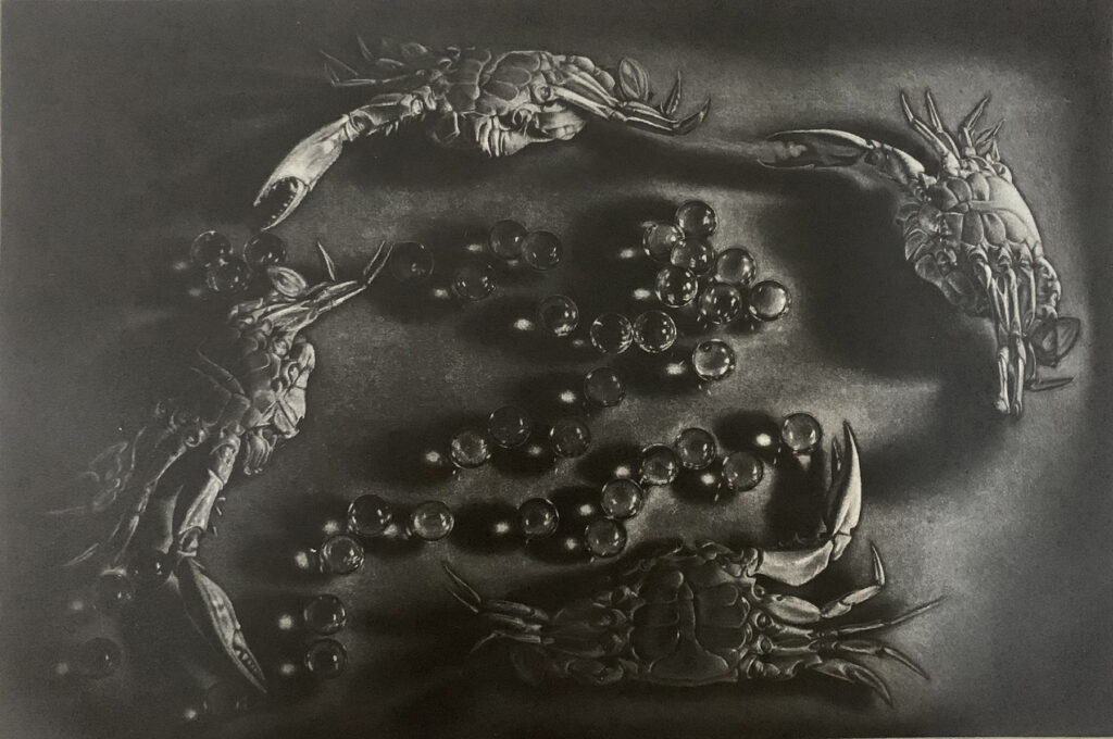 Convergence, Jayne Reid Jackson, mezzotint, 12x18