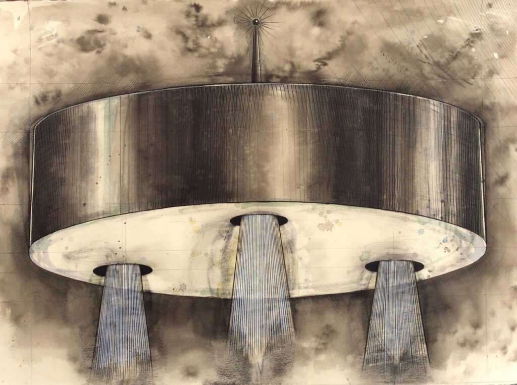 UFO 13, Kevin Haran, charcoal ink watercolor on paper, 22x30