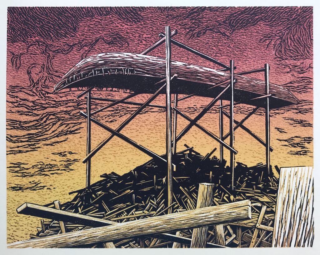 Rio Bravo till Dawn, Kyle Chaput, woodcut, 17x20