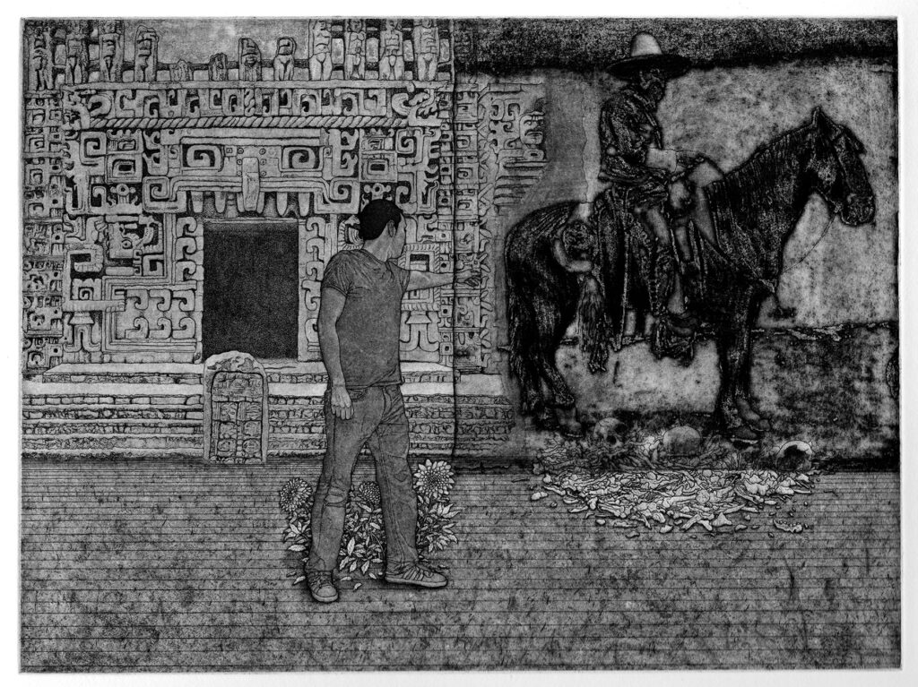 El Demonio en el Pasado, Marco Hernandez, etching, 9x12