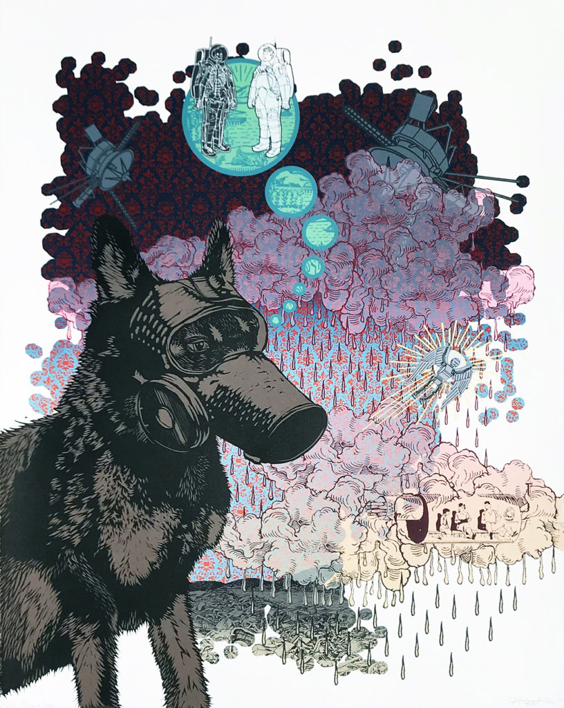 Matthew Hopson-Walker.Plague Dog. 29" x 22", Screenprint and relief, 2018