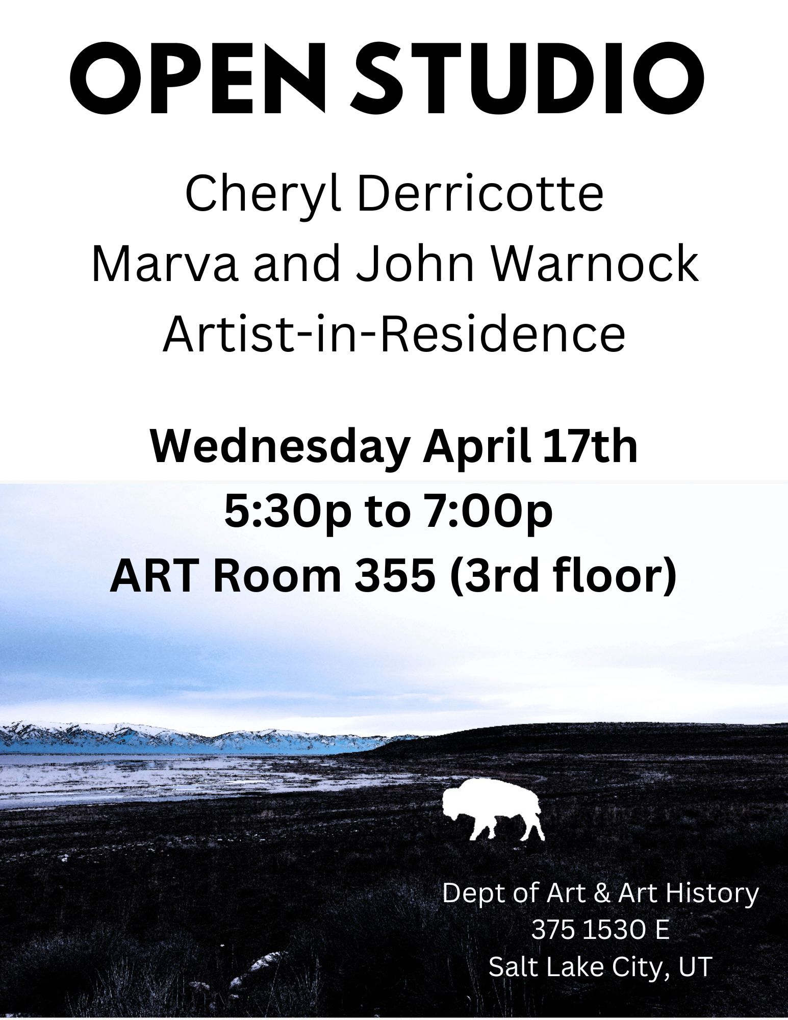 OPEN STUDIO flyer Cheryl Derricotte Marva and John Warnock Artist-in-Residence