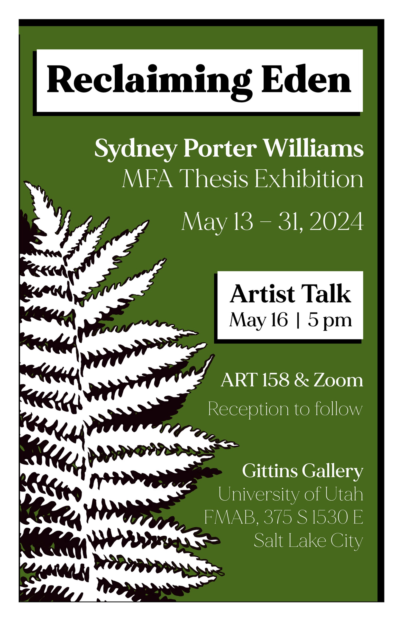 Sydney Porter Williams MFA Exhibition Flyer