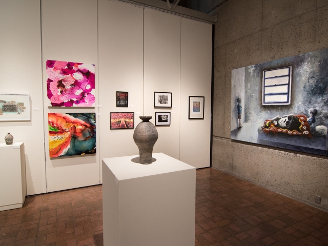 Annual Student Exhibition, 2018: installation view with artwork by Haley Canonico, Nikita Nenashev, Leah Caldwell, Hazel Coppola, Jenny Whitecar, Kristen Bennett, Hari Jung, James Hadley, and Lucy Le Bohec