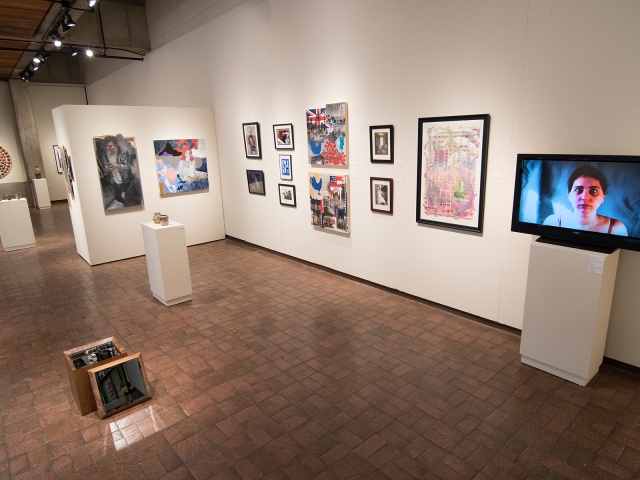 Annual Student Exhibition, 2018: installation view with artwork by Macy Kennett, Christian Hartshorn, Mitchell Lee, Julia Hummer, Abigail Mitchell, Ethan Edwards, Hazel Coppola, Chyna Farrior, Hari Jung, Natalie Hopes, Frances Lewicki, Alissa Allred, Thomas Shrieve, James Hadley, and Anita Hawkins