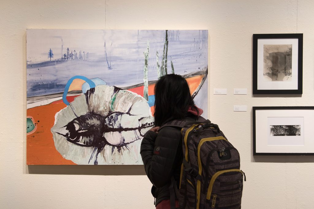 Annual Student Exhibition, 2018: Opening Reception; artwork by Dilan Li, Natalie Hopes, and Rachel Roser
