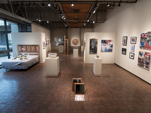 Annual Student Exhibition, 2018: installation view with artwork by Christina Anderson, Madison Donnelly, Christian Hartshorn, Mitchell Lee, Julia Hummer, Abigail Mitchell, Ethan Edwards, Hazel Coppola, Chyna Farrior, Hari Jung, Natalie Hopes, and Frances Lewicki (foreground)