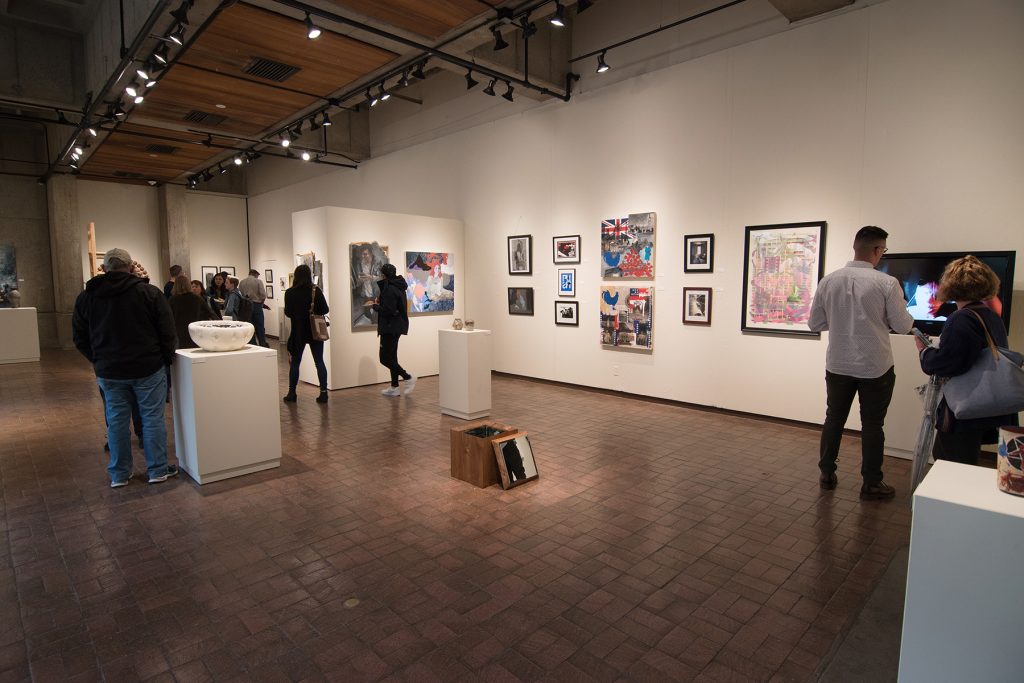 Annual Student Exhibition, 2018: Opening Reception; artwork by Madison Donnelly, Christian Hartshorn, Mitchell Lee, Julia Hummer, Abigail Mitchell, Ethan Edwards, Hazel Coppola, Chyna Farrior, Hari Jung, Natalie Hopes, Frances Lewicki, Alissa Allred, THomas Shrieve, and James Hadley,