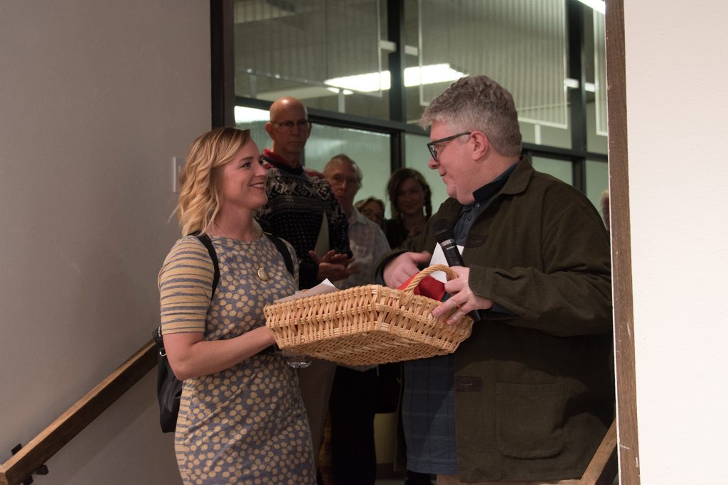 Annual Student Exhibition, 2018: Opening Reception, BFA student Macy Kennett accepting an award