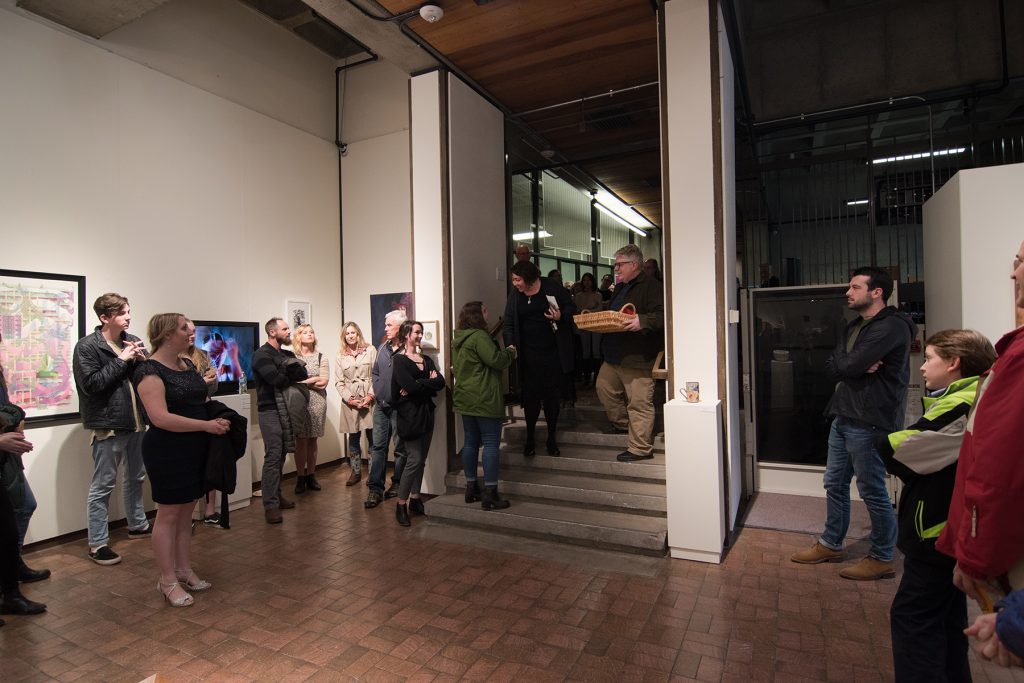 Annual Student Exhibition, 2018: Opening Reception; CFA Dean of Students Liz Leckie announces the dean&#039;s purchase award to BFA student Haylee Canonico