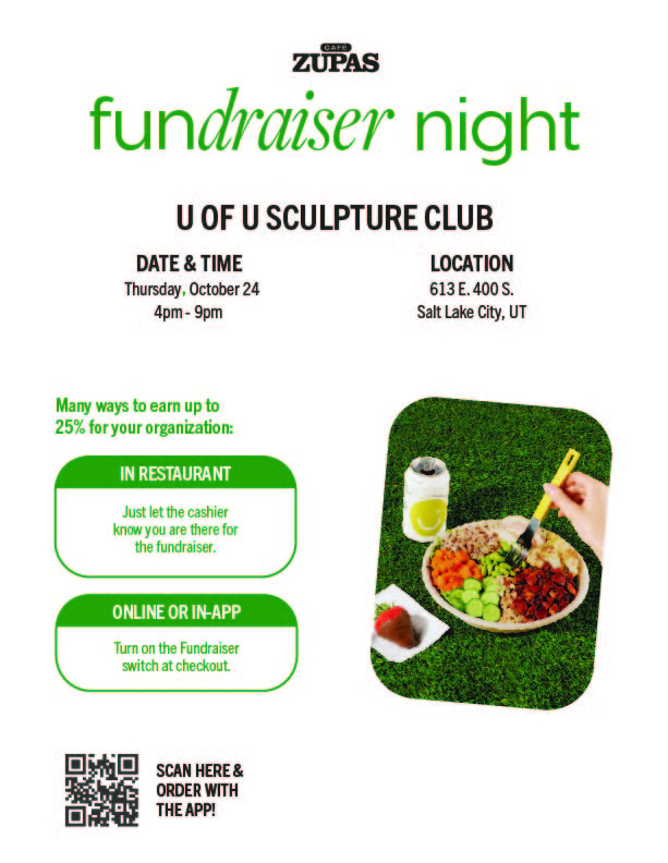 U of U Sculpture Club Fundraiser flyer