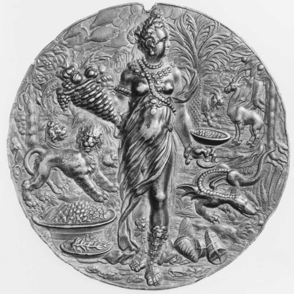 Personification of Africa (1580-90). German. Lead and gilding, diameter: 6 7/8 in. 60.70.3